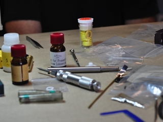 Fitting a flute key.