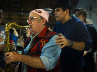 On the last day of California Brazil Camp 2014 there was a party where I played. That's Spok, who lead the frevo big band on my right, and dancer's who danced around me while I played.
