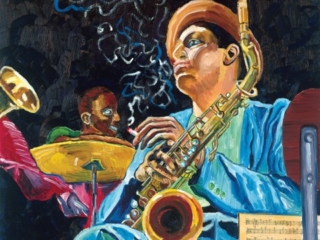 Steve Deutsch color version of Dexter Gordon from the famous photo by Herman Leonard.